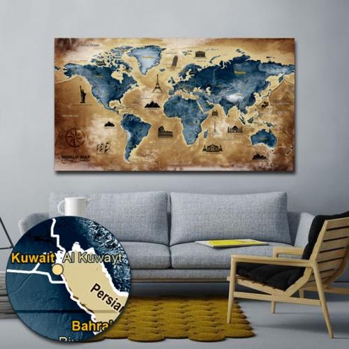  نقشه جهان با جزئیات دارای بافت زمینه تم قهوه ای مناسب چاپ برای تابلو دیواری