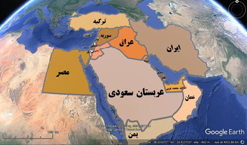 دانلود فایل دانلود نقشه KML کشورهای خاورمیانه قابل نمایش در گوگل ارث