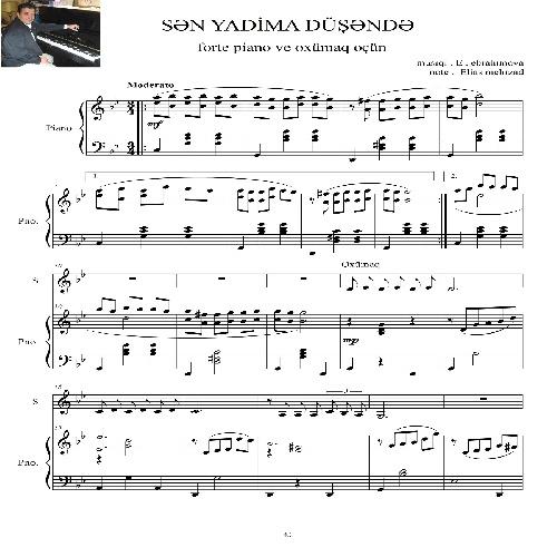  نت آذری سن یادیما دوشنده برای پیانو آواز در7ص فرمت pdf