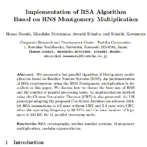  دانلود ترجمه و اصل مقاله  با موضوع پیاده سازی الگوریتم RSA بر اساس ضرب مونتگمری RNS