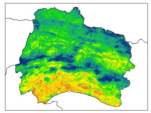  نقشه رطوبت اشباع خاک سطحی (در عمق صفر سانتیمتری) استان خراسان شمالي