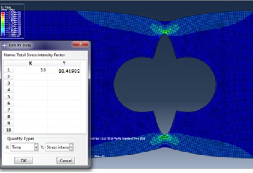  پروژه آباکوس - محاسبه ضریب شدت تنش (K) ترک در ورق سوراخدار
