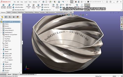  آموزش پیشرفته سالیدورک solidworks تمرین کاسه معوجج