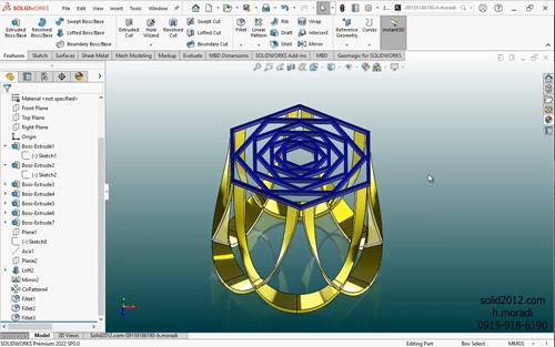  آموزش پیشرفته سالیدورک solidworks طرح پایه گلبرگ شکل