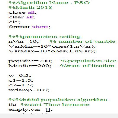  دانلود کد PSO در متلب همراه با اکسل داده ها و فایل گزارش و تحلیل آن