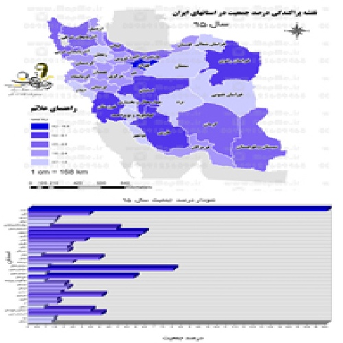 صفحه محصول دانلود فایل نقشه پراکندگی درصد جمعیتی ایران به تفکیک استان