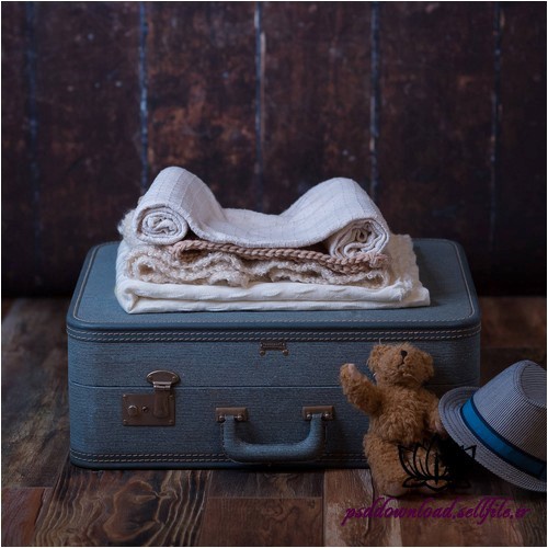  بک دراپ نوزاد چمدان،کلاه،عروسک-کد 462