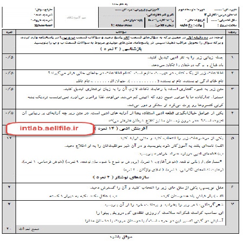  دانلود نمونه سوال درس نگارش پایه دوازدهم نوبت دوم کلیه رشته ها در ورد word (نگارش دوازدهم نوبت دوم)