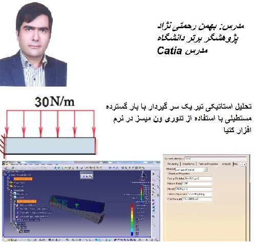  تحلیل استاتیکی تیر یک سر گیر دار در کتیا