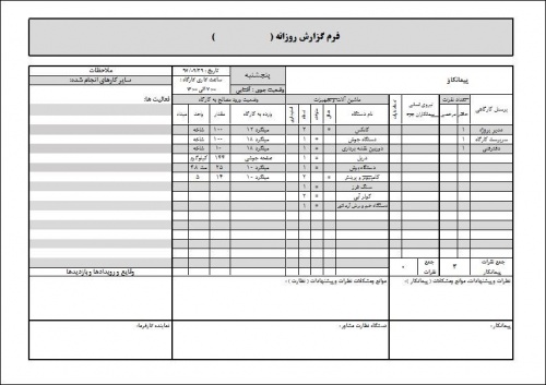  فرم اکسل گزارش روزانه کارگاهی