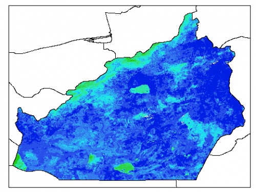  نقشه وزن مخصوص ظاهری خاک در عمق صفر سانتیمتری استان سمنان