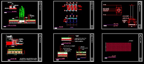  دانلود اتوکد نقشه محوطه سازی باغچه و پیادرو پارک ها و جزییات اجرایی پرگولا