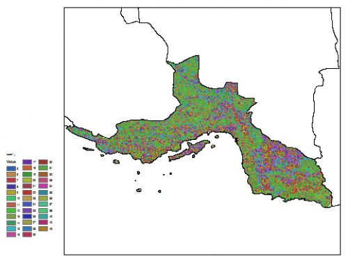  نقشه ظرفیت تبادلی کاتیون خاک در عمق 15 سانتیمتری استان هرمزگان