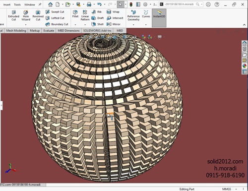  آموزش پیشرفته سالیدورک solidworks طراحی کره تقسیم شده