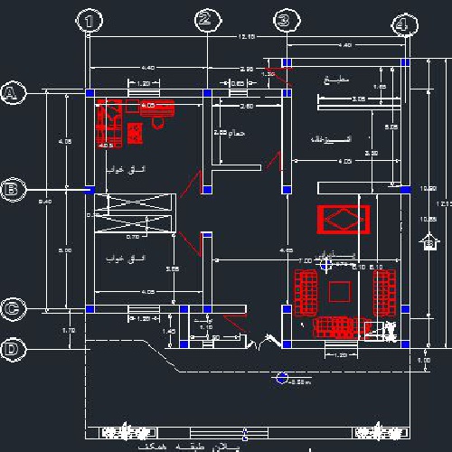  پلان معماری DWGاتوکد ساختمان یک  طبقه 138 متری  دو خوابه بسیار زیبا  قابل ویرایش .