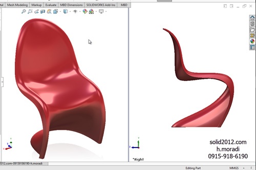  آموزش پیشرفته سالیدورک solidworks طراحی صندلی منحنی شکل