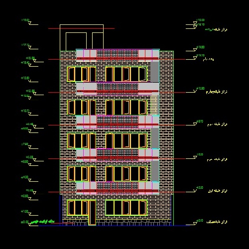  پلان اتوکدی آپارتمان 4 طبقه با دیتایل جزئیات
