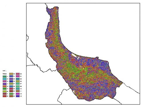  نقشه ظرفیت تبادلی کاتیون خاک در عمق 30 سانتیمتری استان گيلان