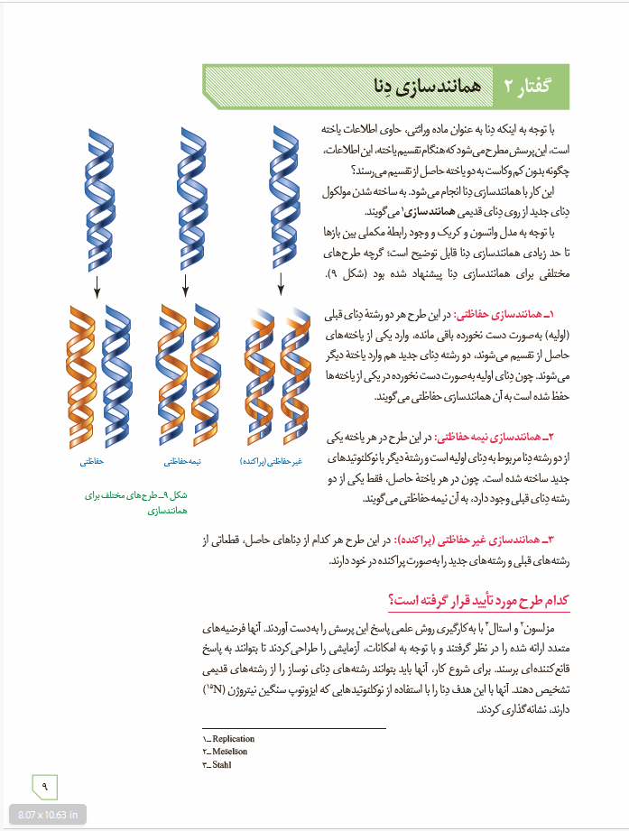 زیست شناسی 3 - پایۀ دوازدهم - دورۀ دوم متوسطه; فصل 1- مولکول های اطلاعاتی: گفتار 2 - همانندسازی دِنا