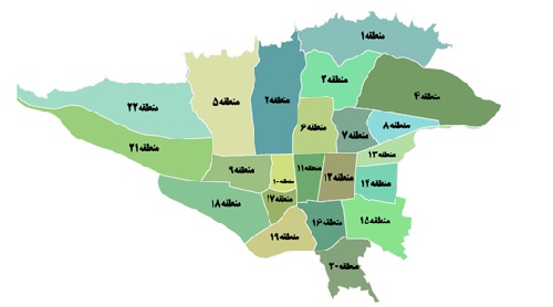  دانلود نقشه وکتور مناطق شهر تهران 
