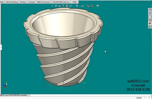  آموزش پیشرفته سالیدورک solidworks طراحی جا گلدانی شیار ماپیچ