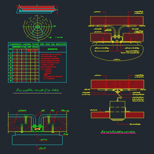  دانلود نقشه اتوکد دیتیل و جزییات اجرای و نصب چراغ های توکار و روکار