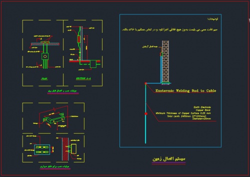  دانلود نقشه اتوکد دیتیل و جزییات اجرای سیم ارت برق و اتصال به زمین