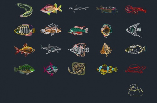  فایل اتوکد آبجکت انواع ماهی و آبزیان دریایی