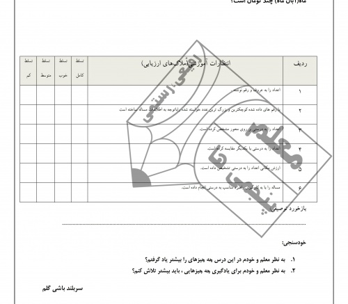  آزمون ریاضی پایه پنجم فصل اول عددنویسی(با فرمت PDF)