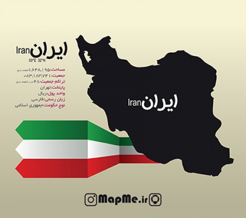  وکتور نقشه گرافیکی ایران به همراه مختصات جغرافیایی و  مهمترین فکت های ایران