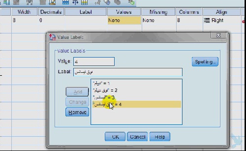  ارزش گذاری یا تعریف سطوح متغیر کیفی  value label در نرم افزار  SPSS