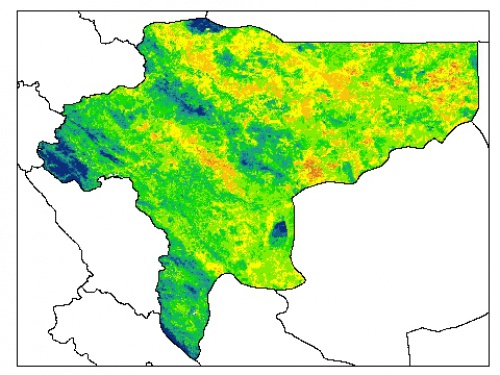  نقشه رطوبت اشباع خاک سطحی (در عمق صفر سانتیمتری) استان اصفهان