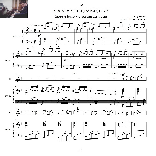  نت آهنگ آذری یاخان دویمله برای پیانو آواز در4ص فرمت pdf