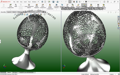  تمرین مونتاژ سالیدورک مدلسازی طرح اسمبل شده مدل دکور تخم مرغ شکل